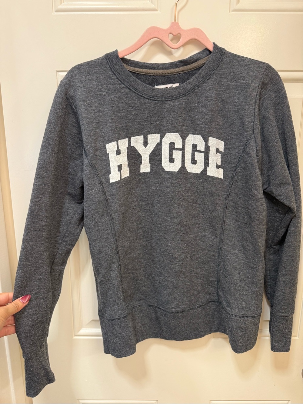 HYGGE Gray Graphic Sweatshirt Women’s Small Cozy Danish Pullover
